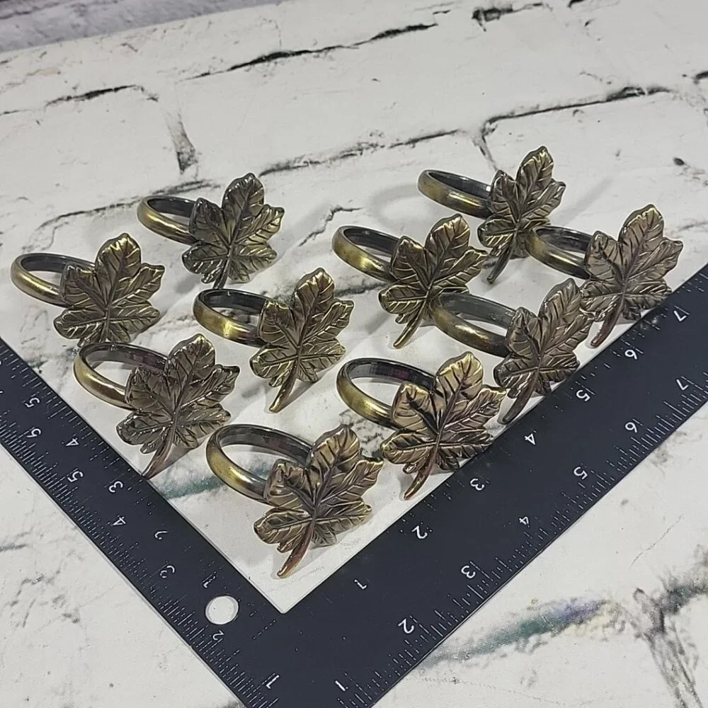 Metal Maple Leaf Napkin Rings Luster‎ Antique Bronze Finish Holiday Set Of 10